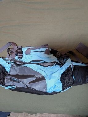 LL Bean Deluxe Fanny Pack Waist Bag Hiking Camping Blue Grey Nylon Adjustable